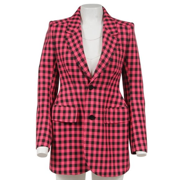 Balenciaga Single Breasted Hourglass Blazer Sz F38 Pink Black Gingham Checkered - Picture 1 of 16